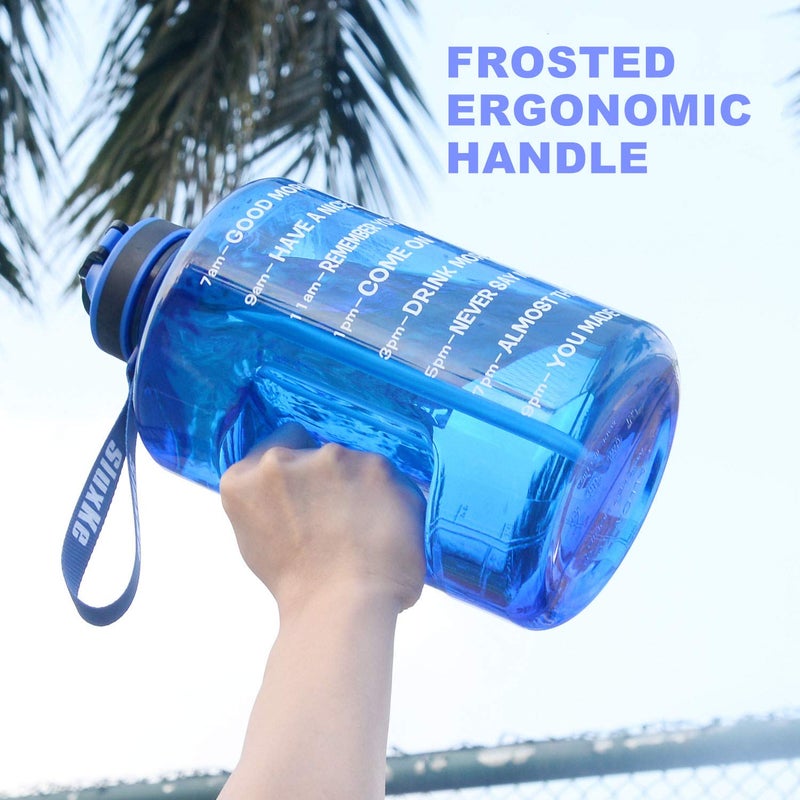SLUXKE Gallon Water Bottle Jug with Time Marker BPA Free, 128oz Big Water Bottle with Handle and Straw Leak Proof, One Click Open Huge Sports Water Bottle Blue - Image 3